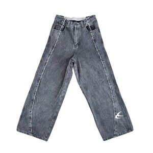 Scuffers Men/Women Baggy Jeans Grey Wide Leg Piping Logo Streetwear EUR 32